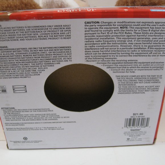Rudolph The Red Nosed Reindeer Animated Light Up Nose & Foot Taps, Sings  NWT - Picture 12 of 13
